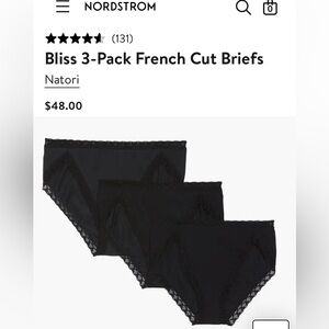 BNWT XS Natori Bliss 3-Pack French Cut Lace Trim Briefs